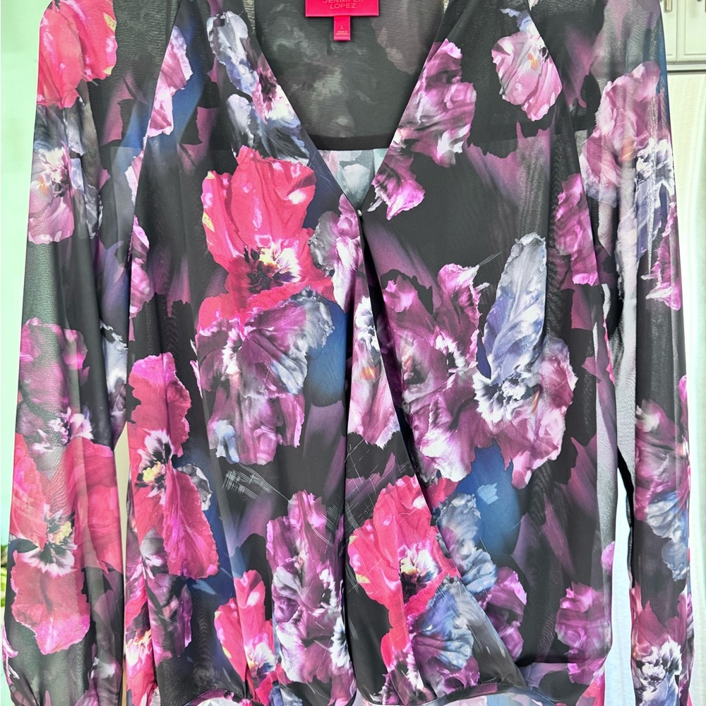 Jennifer Lopez Gray and Pink Blouse